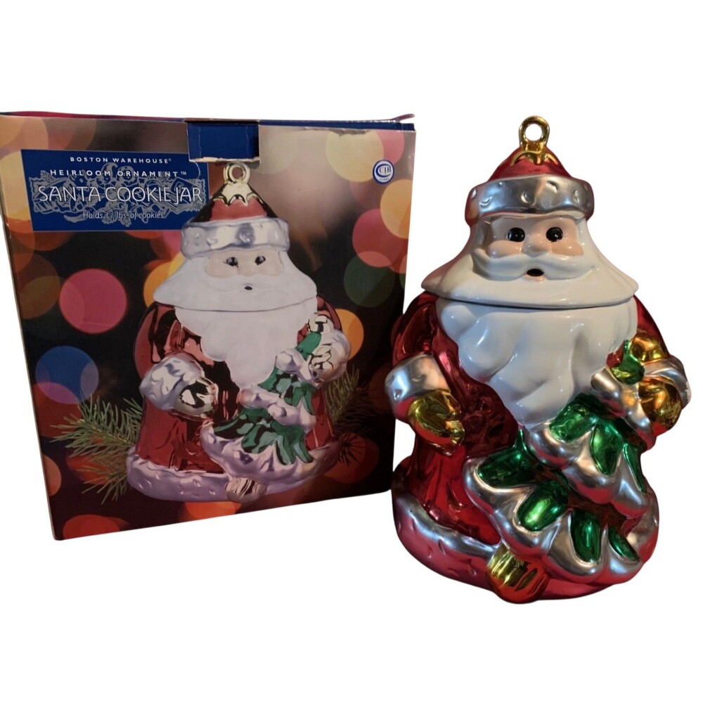 Boston Warehouse VTG Y2K Heirloom Ornament Santa Cookie Jar Metallic 11" NEW